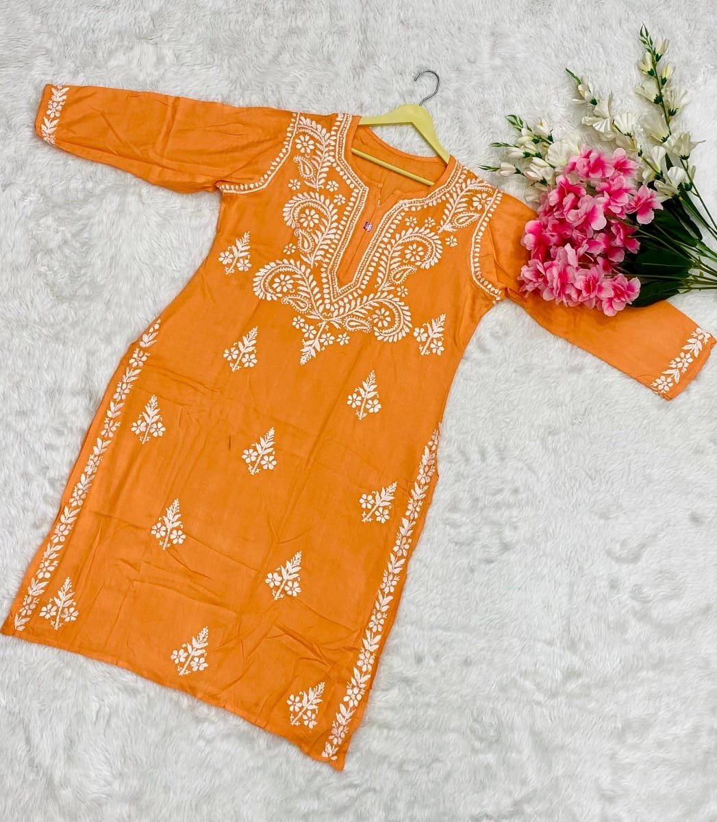 Rayon Soft Kurtis with White embroidery - Chikankari official