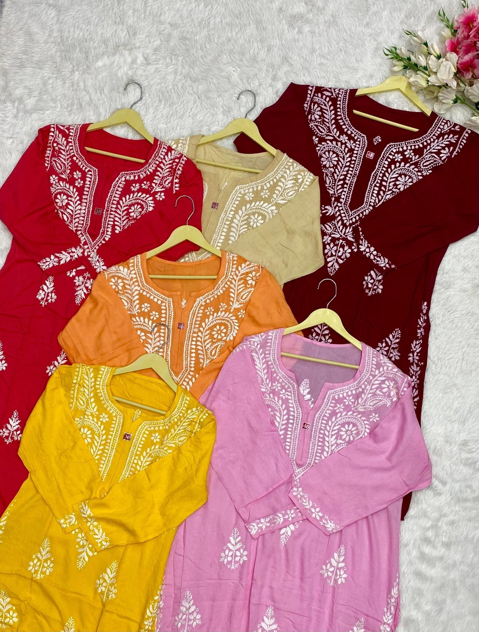 Rayon Soft Kurtis with White embroidery - Chikankari official