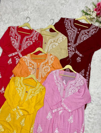 Rayon Soft Kurtis with White embroidery - Chikankari official