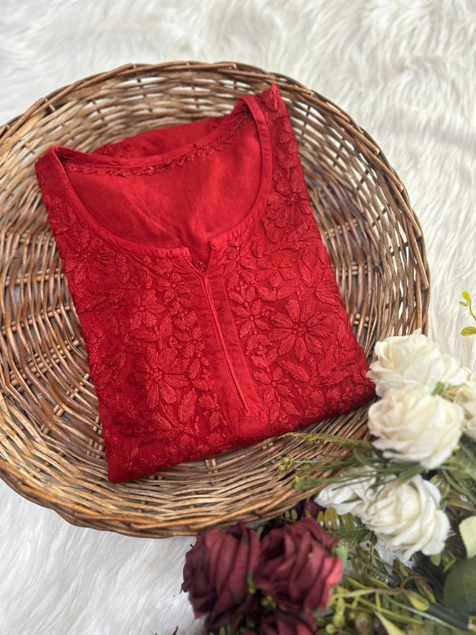Rayon soft Regular Wear Embroidery Short top - Chikankari official