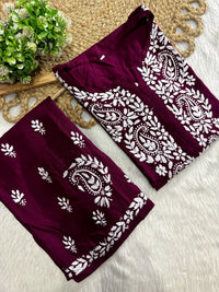 Rayon white embroidered Kurta and plazzo - Chikankari official