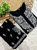 Rayon white embroidered Kurta and plazzo - Chikankari official
