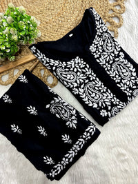 Rayon white embroidered Kurta and plazzo - Chikankari official