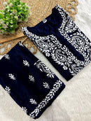 Rayon white embroidered Kurta and plazzo - Chikankari official