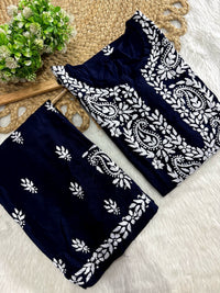 Rayon white embroidered Kurta and plazzo - Chikankari official