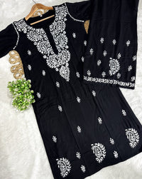 Rayon white embroidered Kurta and plazzo - Chikankari official