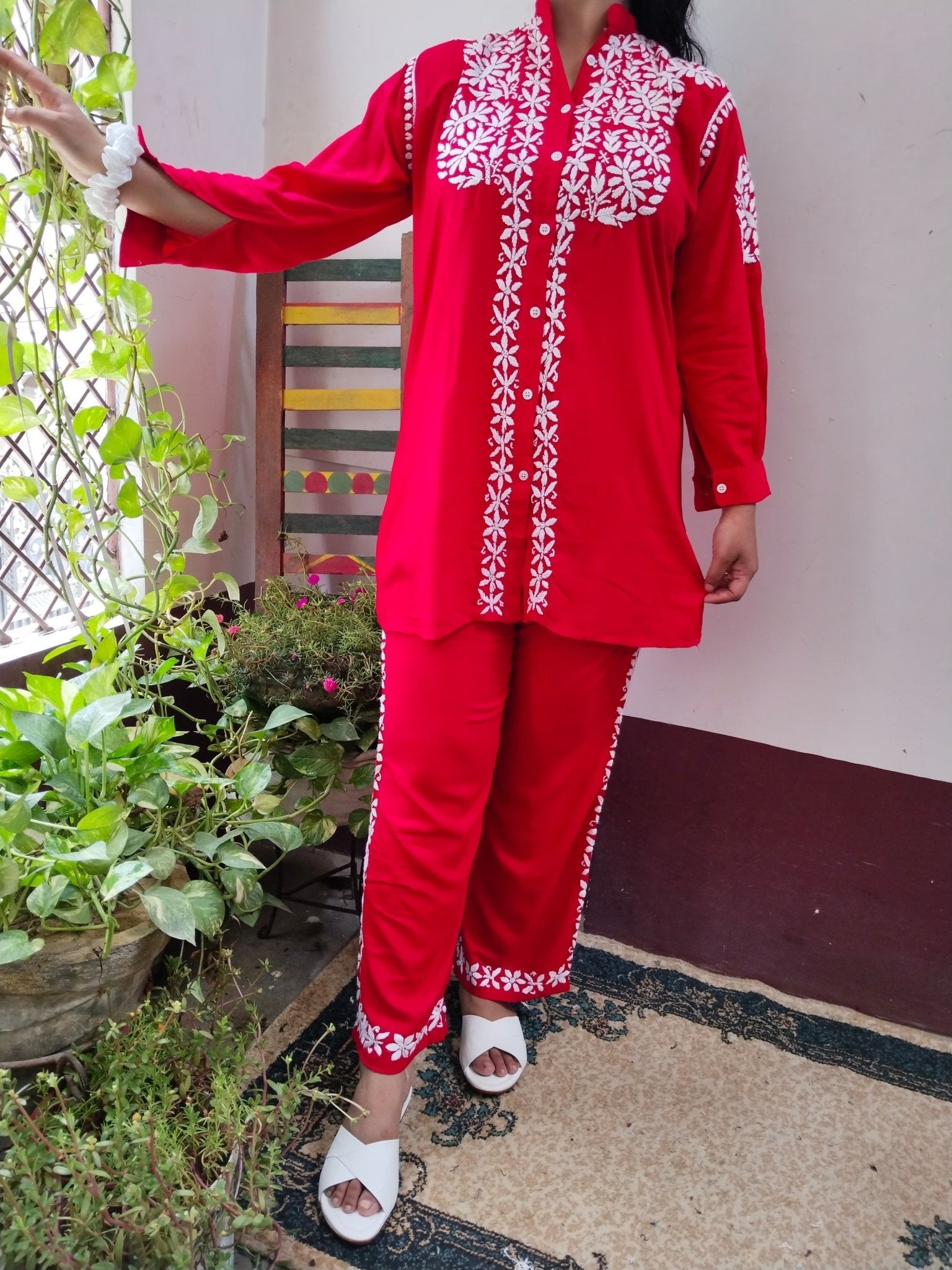 Rayon with heavy Ghass Co ord Handwork Combo - Chikankari official