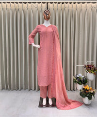 Ready to wear chinon Top Cotton Thread Embroidered Set - Chikankari official