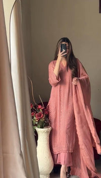 Ready to wear chinon Top Cotton Thread Embroidered Set - Chikankari official