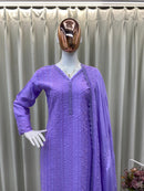 Ready to wear chinon Top Cotton Thread Embroidered Set - Chikankari official