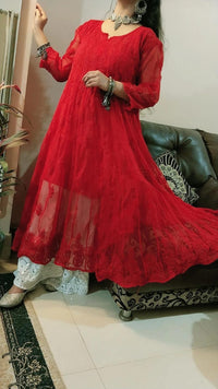 Red 56 Kali Gown Tone to tone - Chikankari official