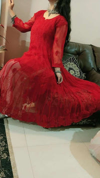 Red 56 Kali Gown Tone to tone - Chikankari official