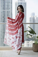 Red embroidered 3pc Set - Chikankari official