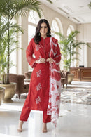 Red embroidered 3pc Set - Chikankari official