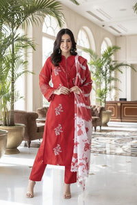 Red embroidered 3pc Set - Chikankari official