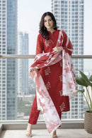 Red embroidered 3pc Set - Chikankari official