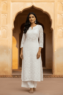 Resham long heavy Jaal Kurta handcrafted - Chikankari official