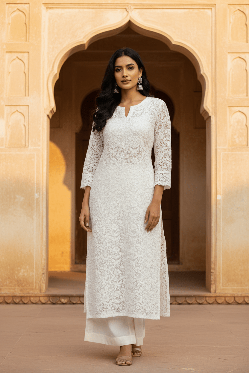 Resham long heavy Jaal Kurta handcrafted