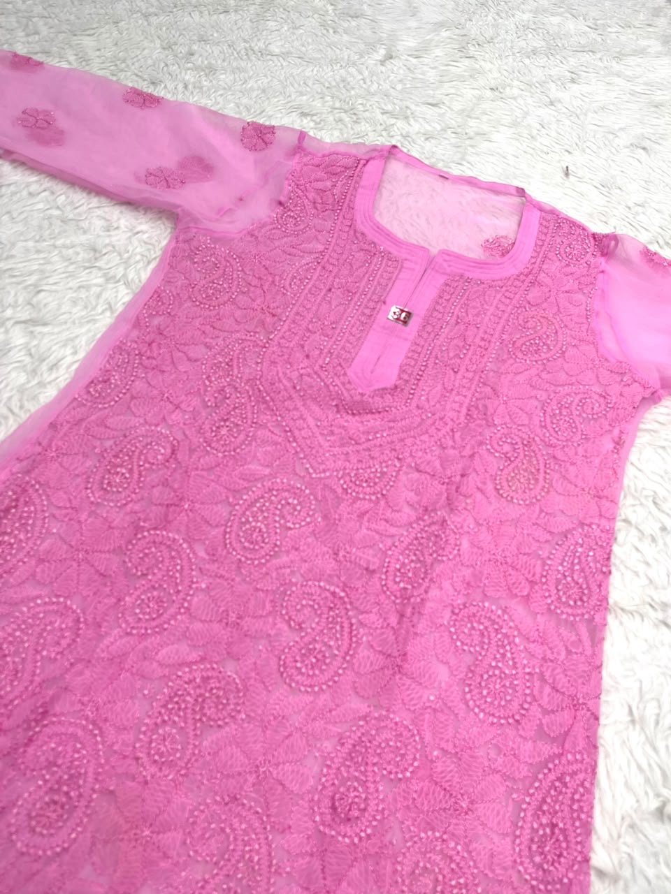 Resham long heavy Jaal Kurta handcrafted - Chikankari official