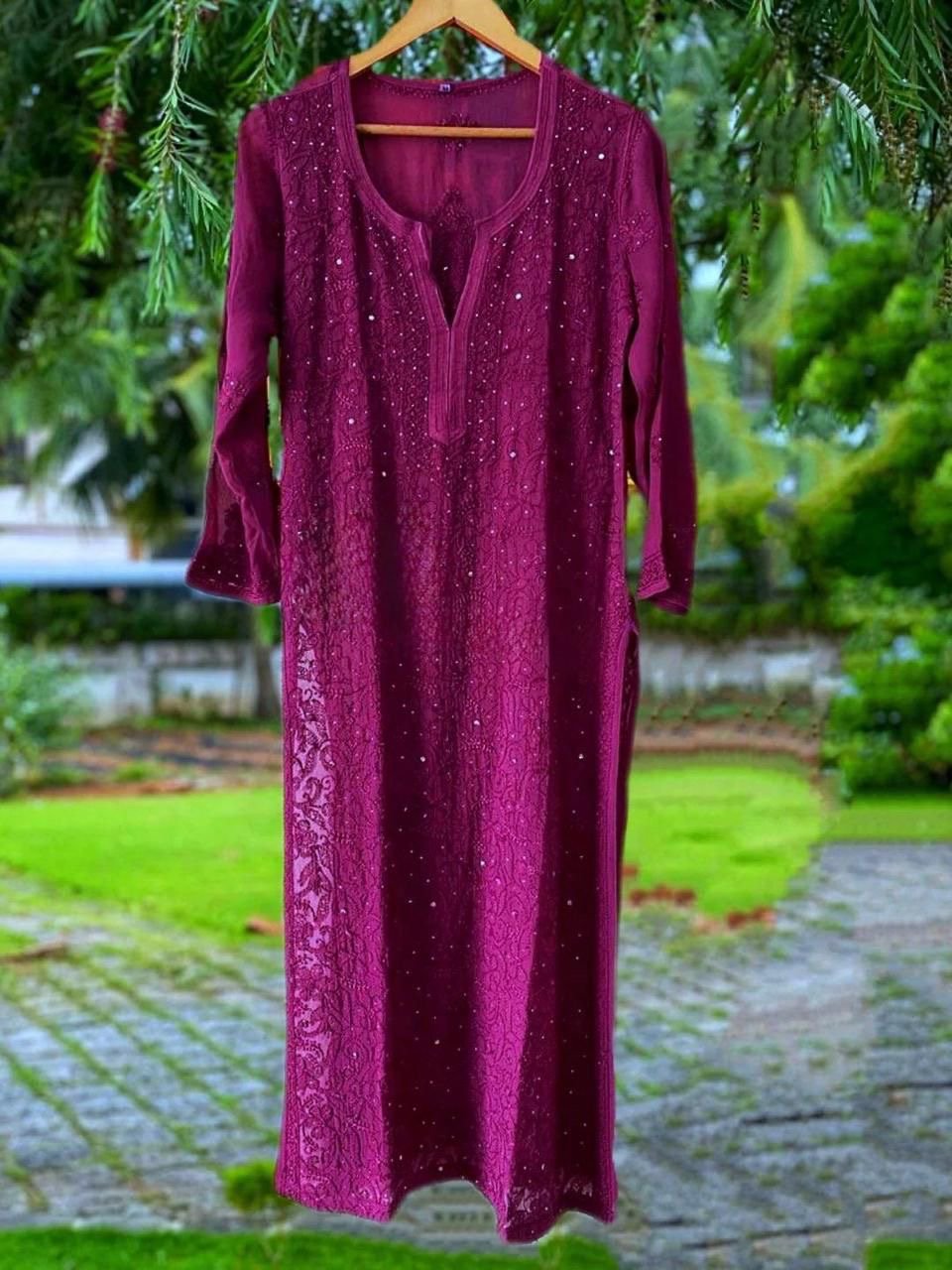 Resham muqaish viscose Jaal Luxe kurta - Chikankari official