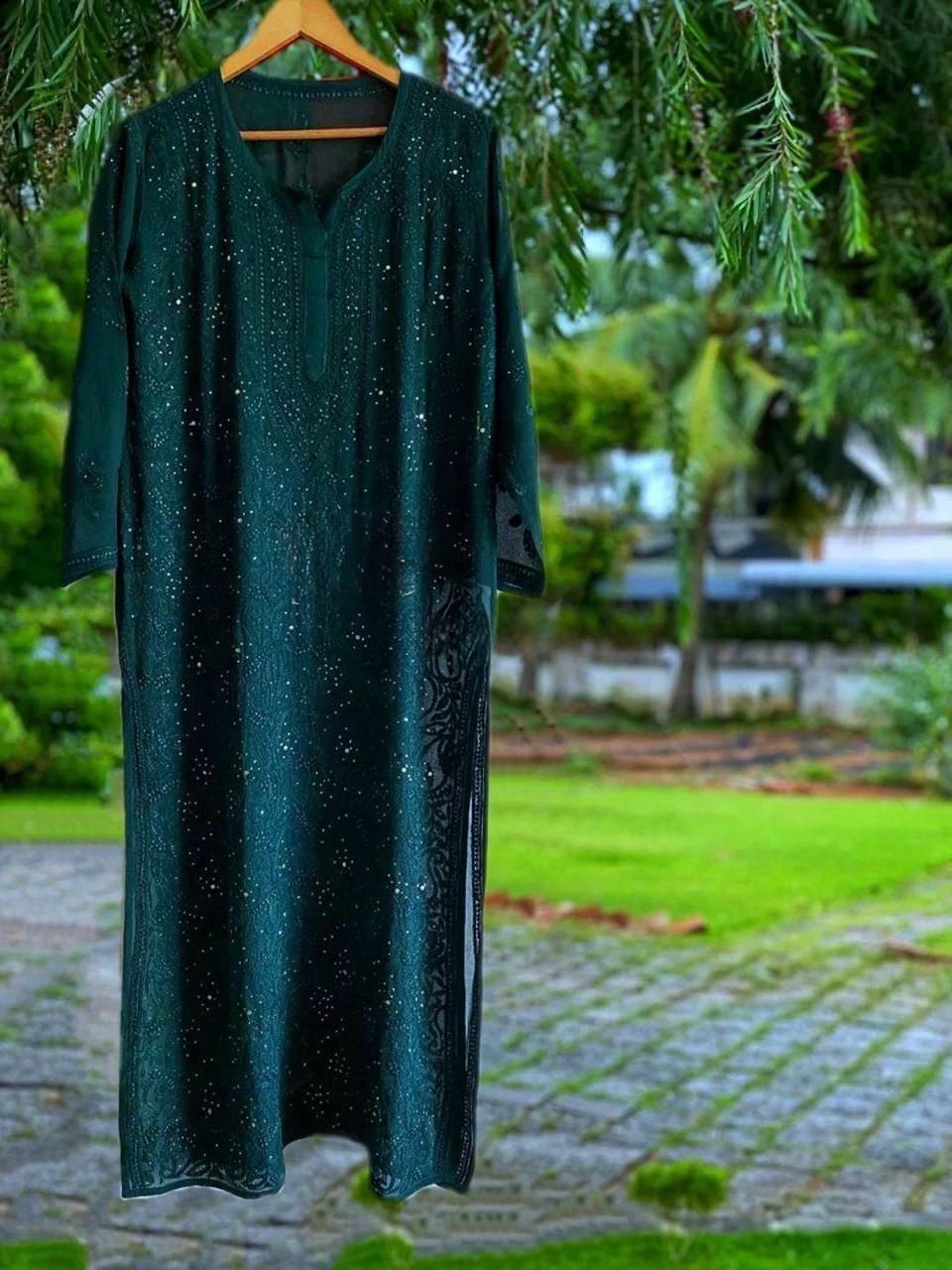 Resham muqaish viscose Jaal Luxe kurta - Chikankari official