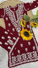 Reyon heavy work chikankari white embroidered set - Chikankari official
