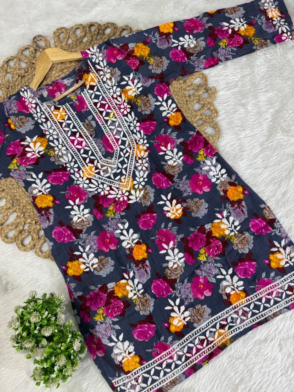 reyon printed A New Concept In reyon kurti with pant Set - Chikankari official