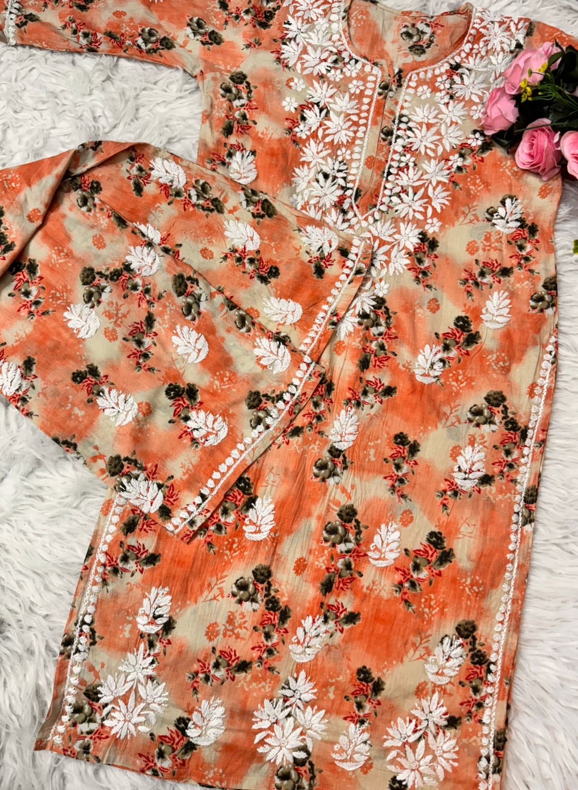 Rich Work Pure Mul cotton Kurti And handwork plazzo - Chikankari official