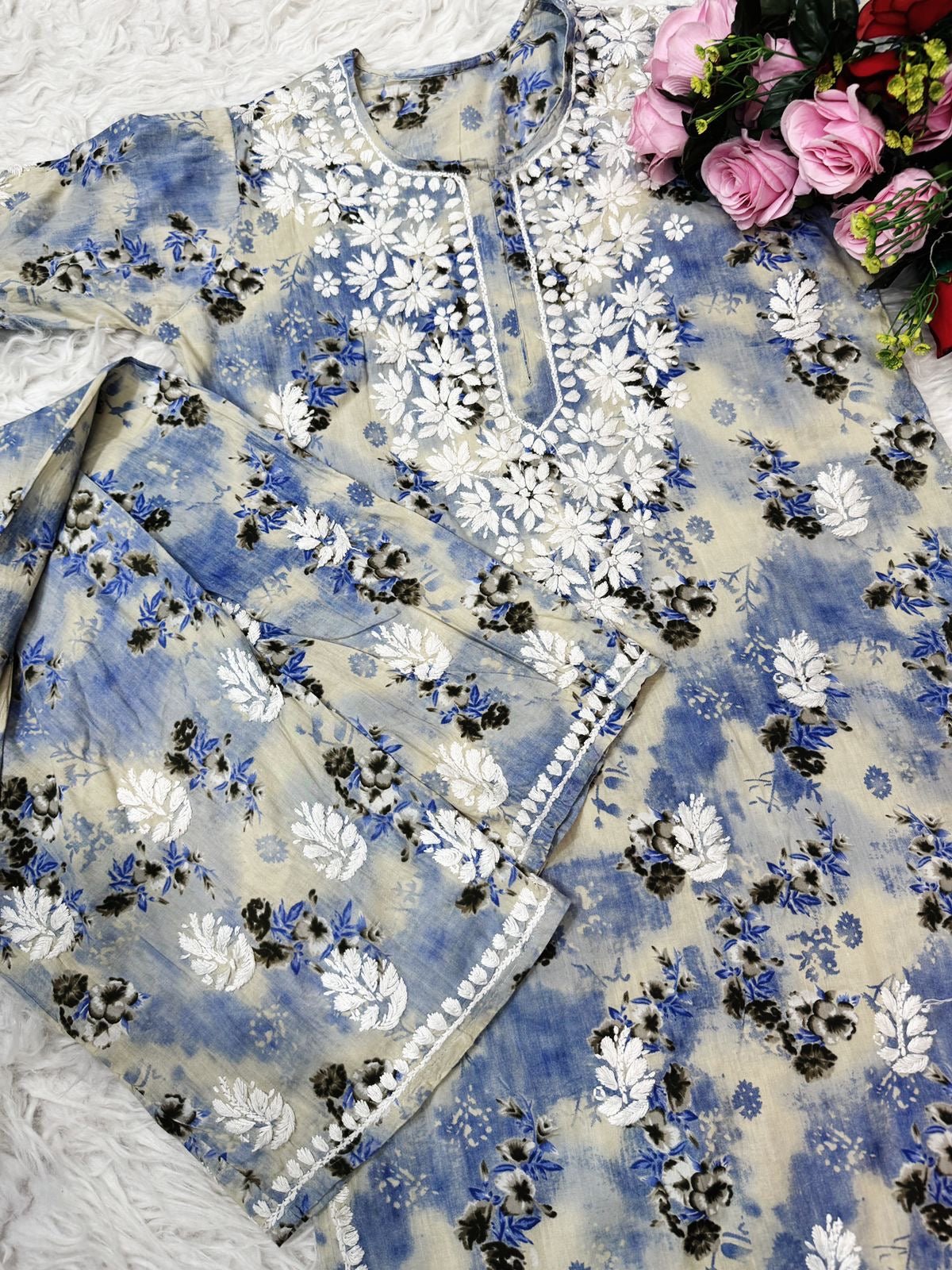 Rich Work Pure Mul cotton Kurti And handwork plazzo - Chikankari official