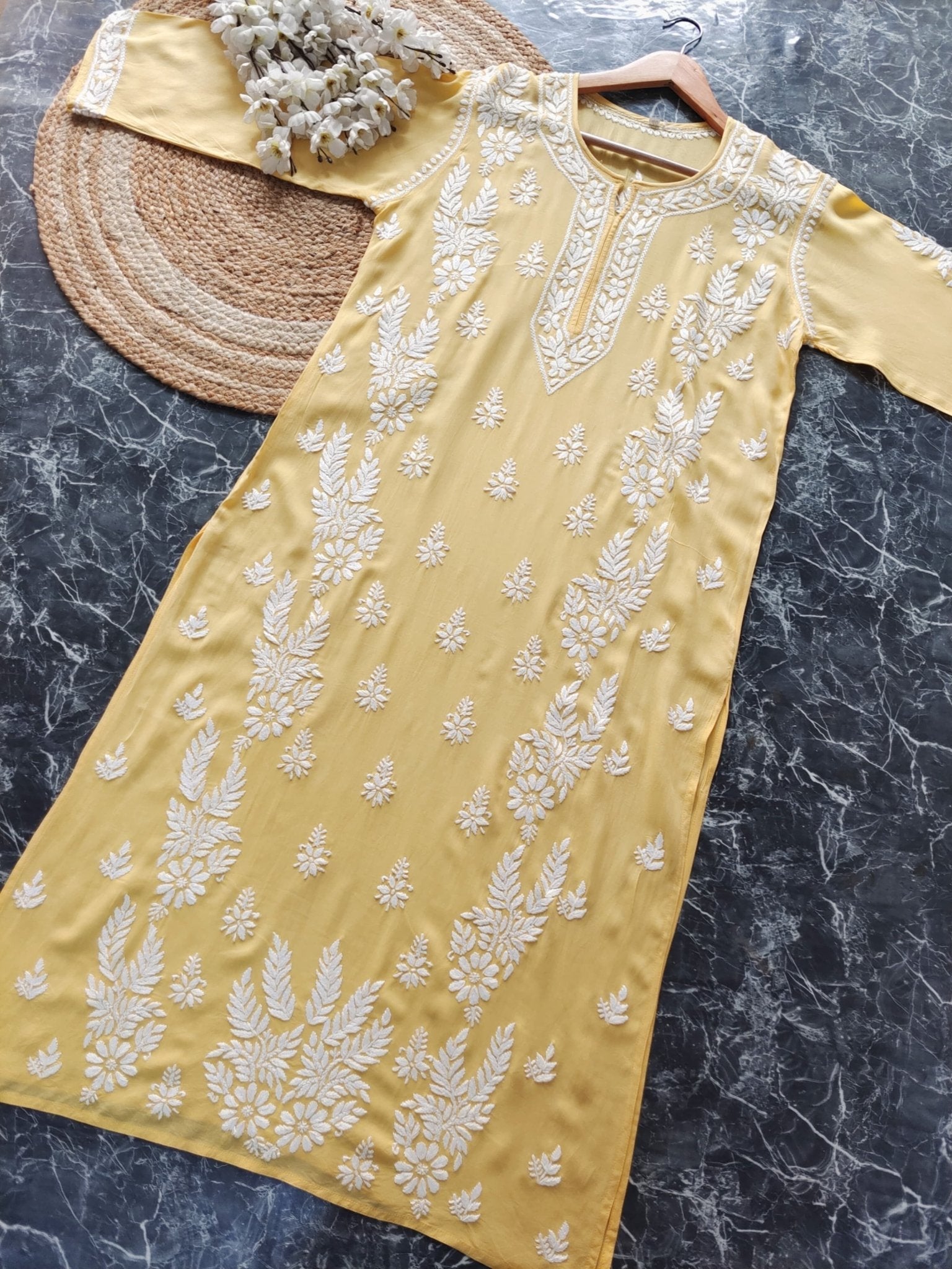 Riwayat Straight Fit Modal Kurti - Chikankari official