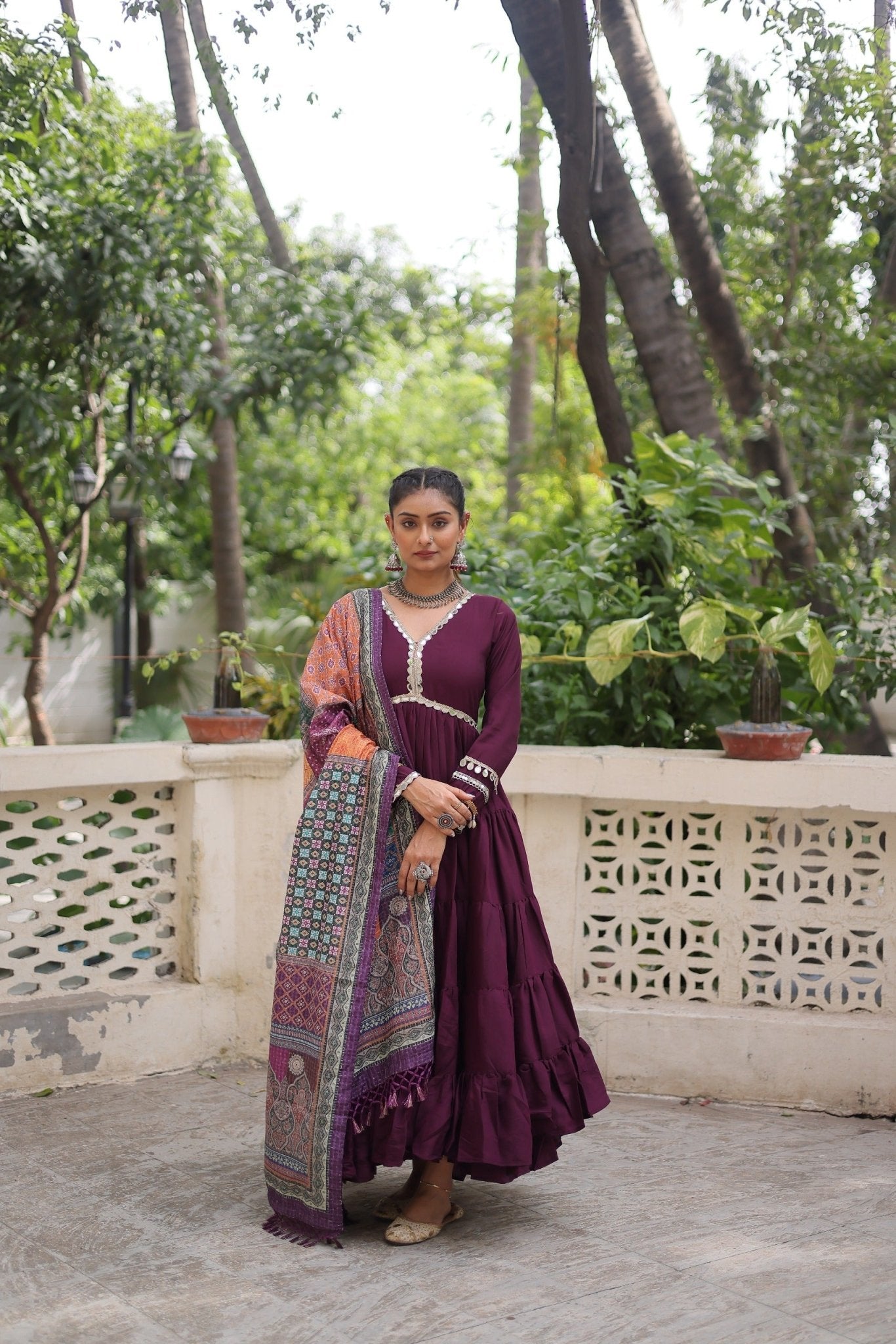 Roman Fabrics With Frill Stitching and mirror lace work - Chikankari official
