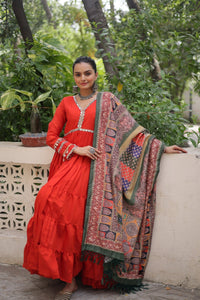 Roman Fabrics With Frill Stitching and mirror lace work - Chikankari official