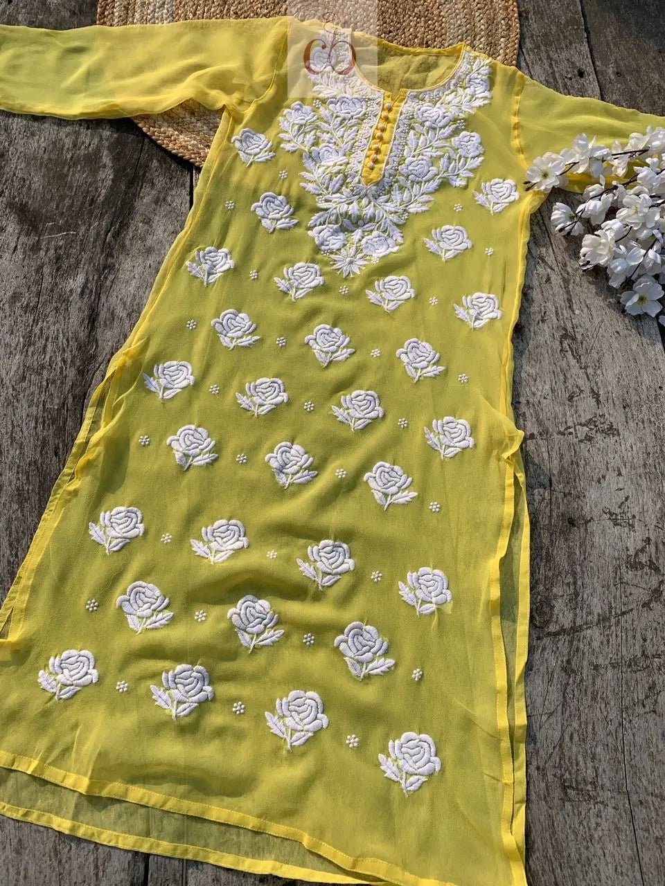 Rose keel Beautiful Georgette Kurtis - Chikankari official