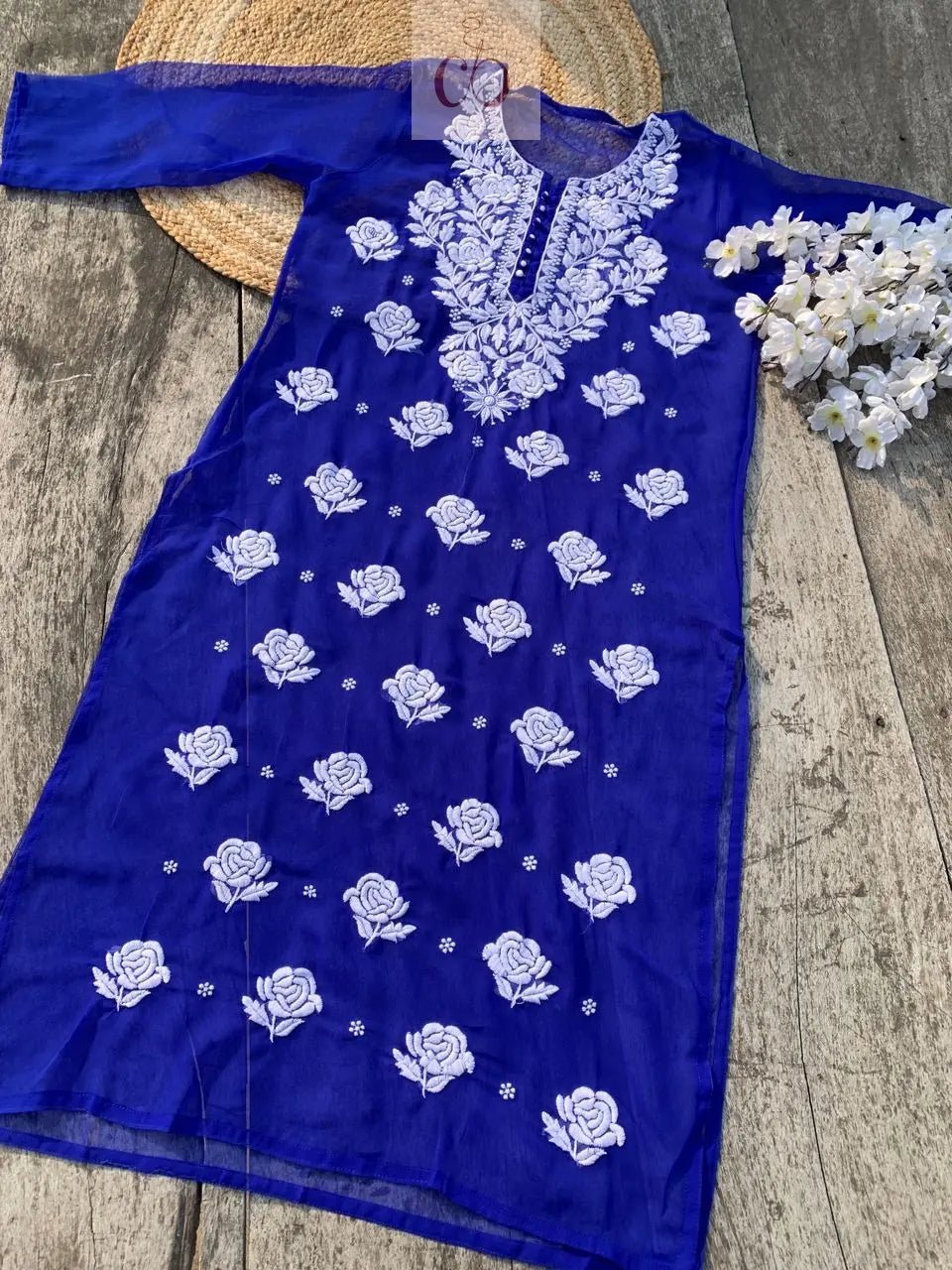 Rose keel Beautiful Georgette Kurtis - Chikankari official