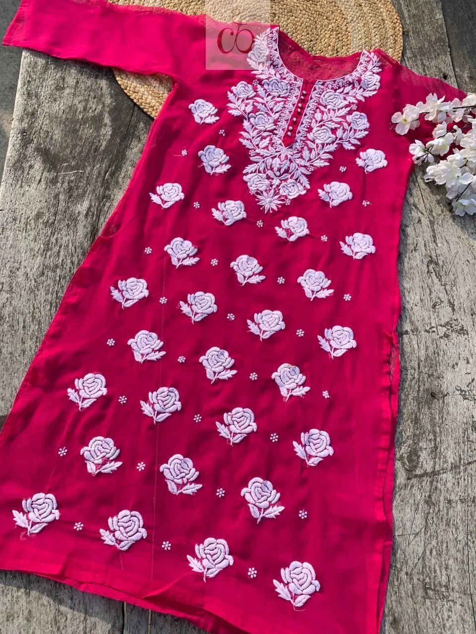 Rose keel Beautiful Georgette Kurtis - Chikankari official