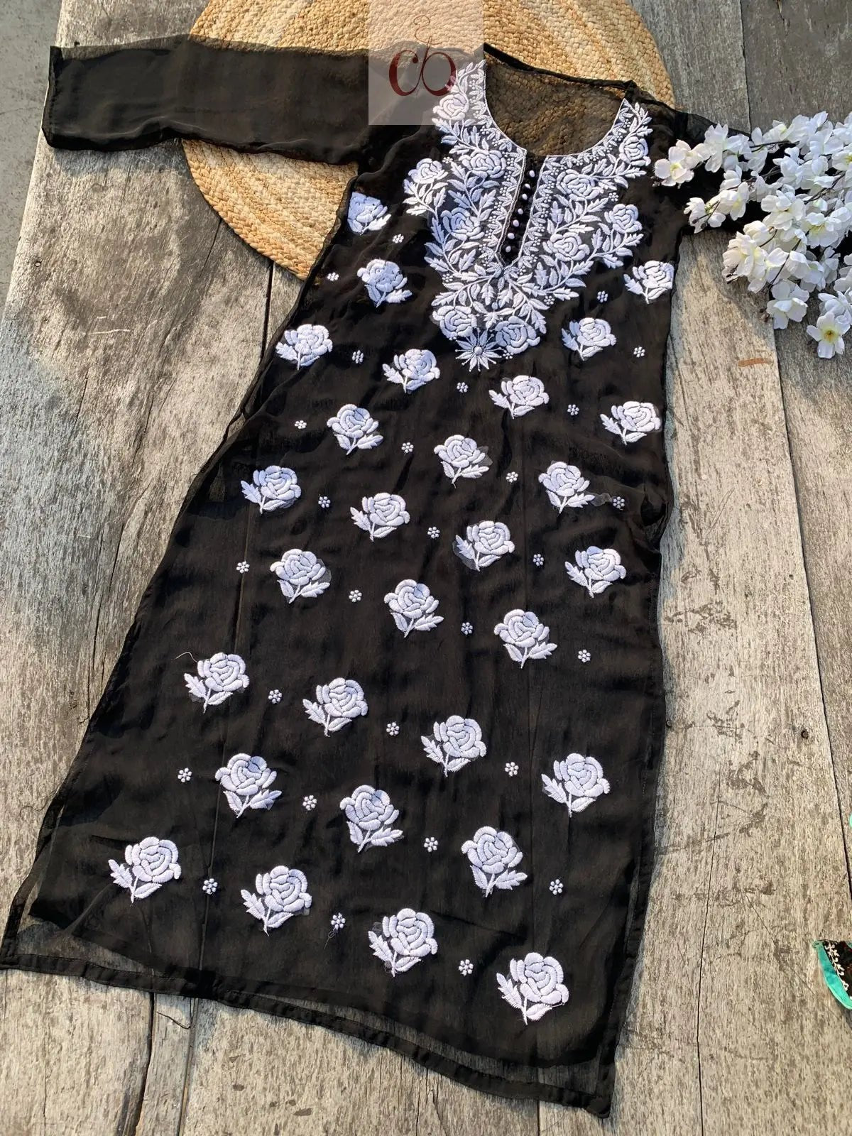 Rose keel Beautiful Georgette Kurtis - Chikankari official