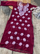 Rose keel Beautiful Georgette Kurtis - Chikankari official