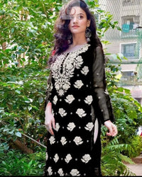Rose keel Beautiful Georgette Kurtis - Chikankari official