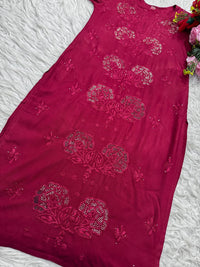 Rose Muqaish designer Kurta - Chikankari official