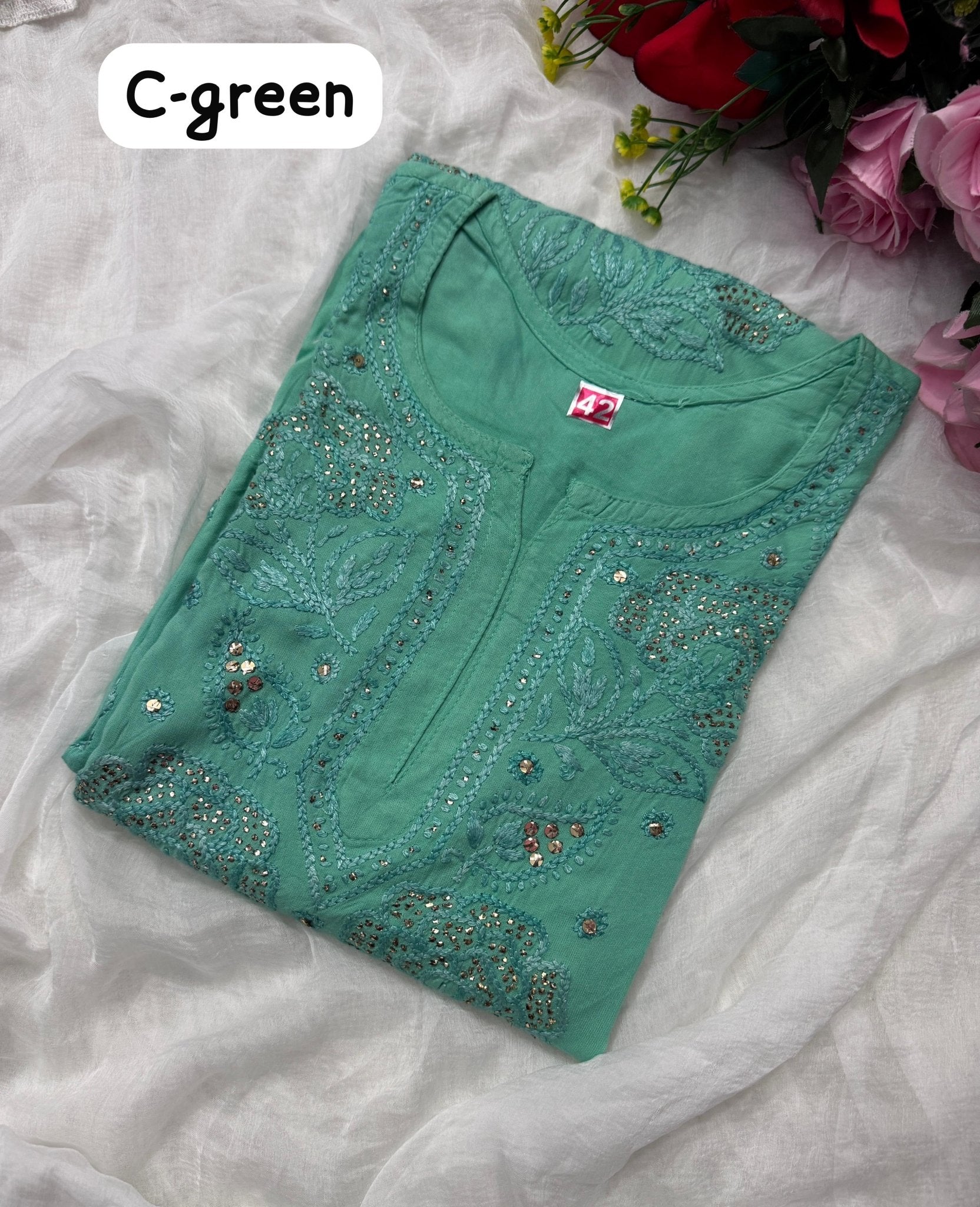 Rose Muqaish designer Kurta - Chikankari official