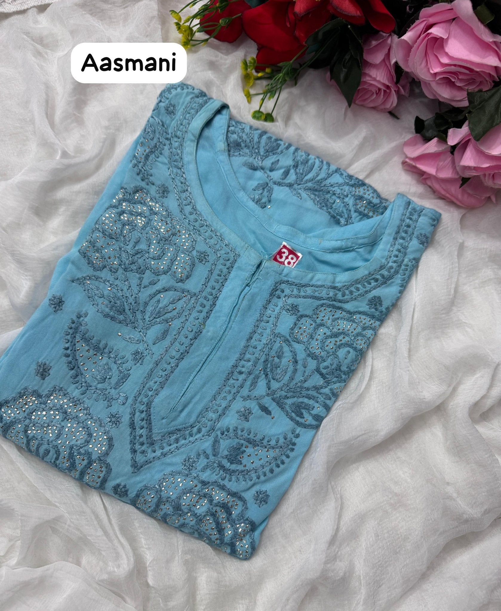 Rose Muqaish designer Kurta - Chikankari official