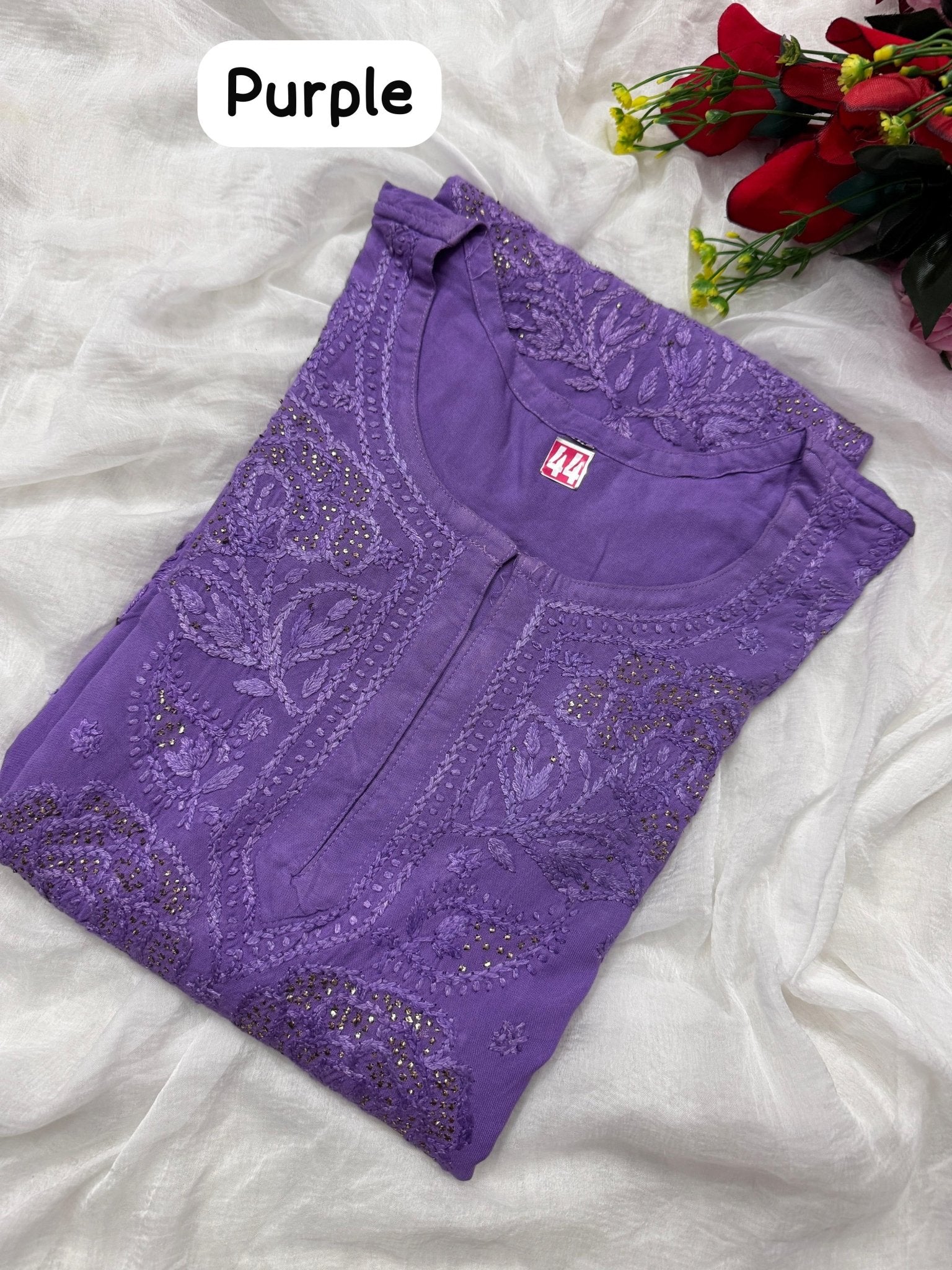 Rose Muqaish designer Kurta - Chikankari official