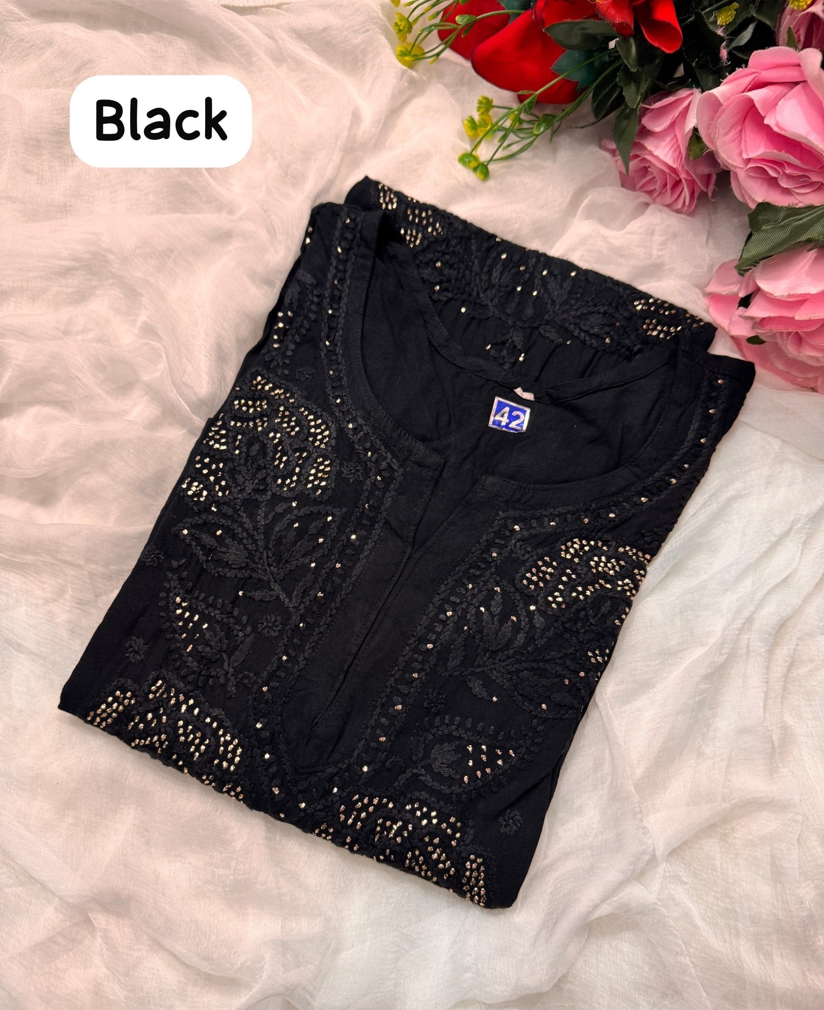 Rose Muqaish designer Kurta - Chikankari official