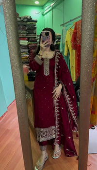 Royal Maroon Heavy embroidered Suit Set - Chikankari official