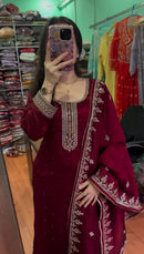 Royal Maroon Heavy embroidered Suit Set - Chikankari official