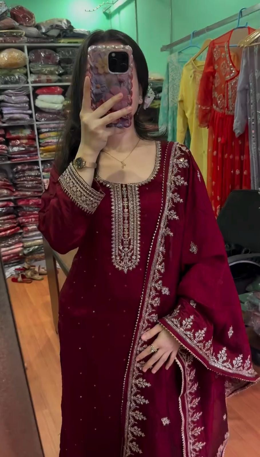 Royal Maroon Heavy embroidered Suit Set - Chikankari official