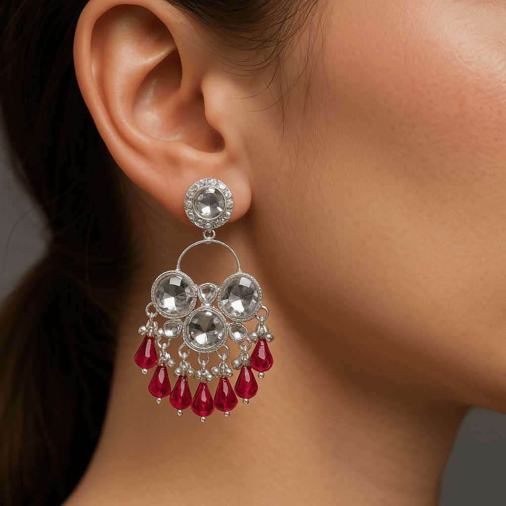 Royal Ruby & Silver Statement Jhumka