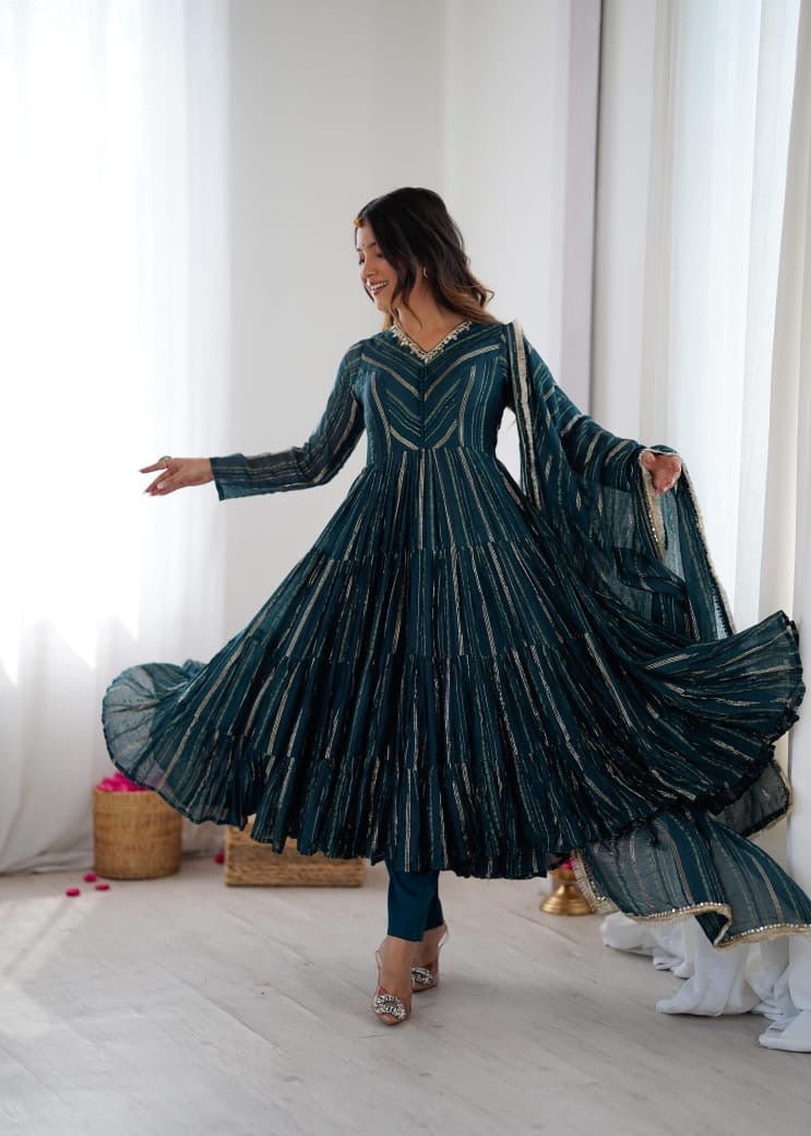 Ruffle Gown Fully Stiched 3pc Set