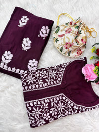 Santoshi Special Chikan Daman Co ord Set - Chikankari official