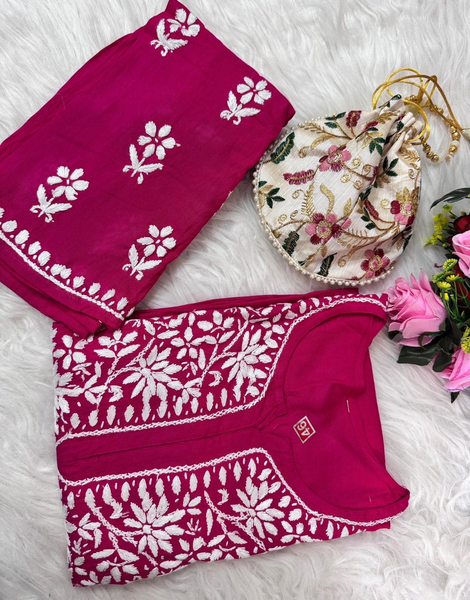 Santoshi Special Chikan Daman Co ord Set - Chikankari official